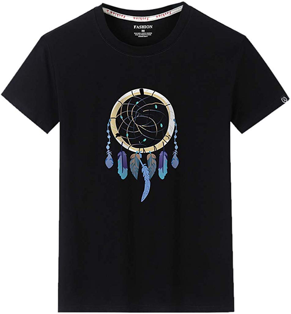 Men's Casual Fashion Printing Patchwork O-Neck Short Sleeve Tops Black T-Shirts