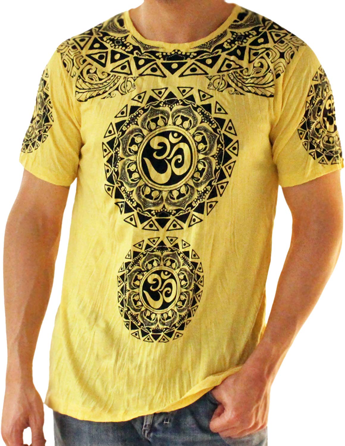 Men's Casual Om Graphic Yellow T-Shirts