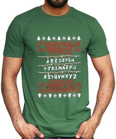 Men's Christmas Graphic Casual Fashion Letter Printed Short Sleeve Outdoor Sport Breathable Tops Green T-Shirts