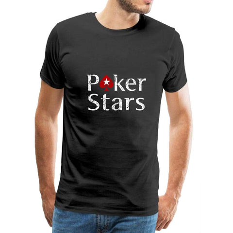 Men's Classic Cotton Playing Card Poker Star Graphic Black T-Shirts