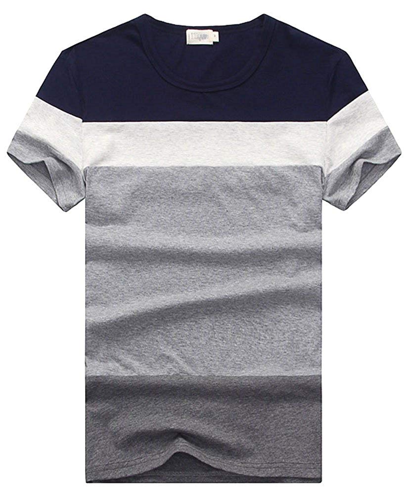 Men's Classic Crew Neck Short Sleeve Cotton Tops Navy T-Shirts