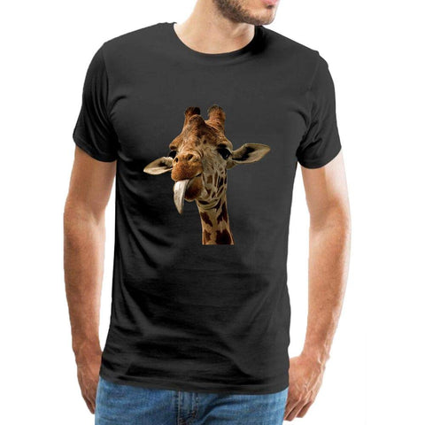 Men's Classic Cute Animal Giraffe Selfie Pattern Cotton Black T-Shirts