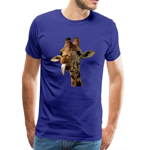 Men's Classic Cute Animal Giraffe Selfie Pattern Cotton Blue T-Shirts