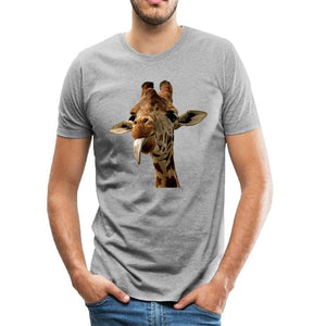 Men's Classic Cute Animal Giraffe Selfie Pattern Cotton Gray T-Shirts