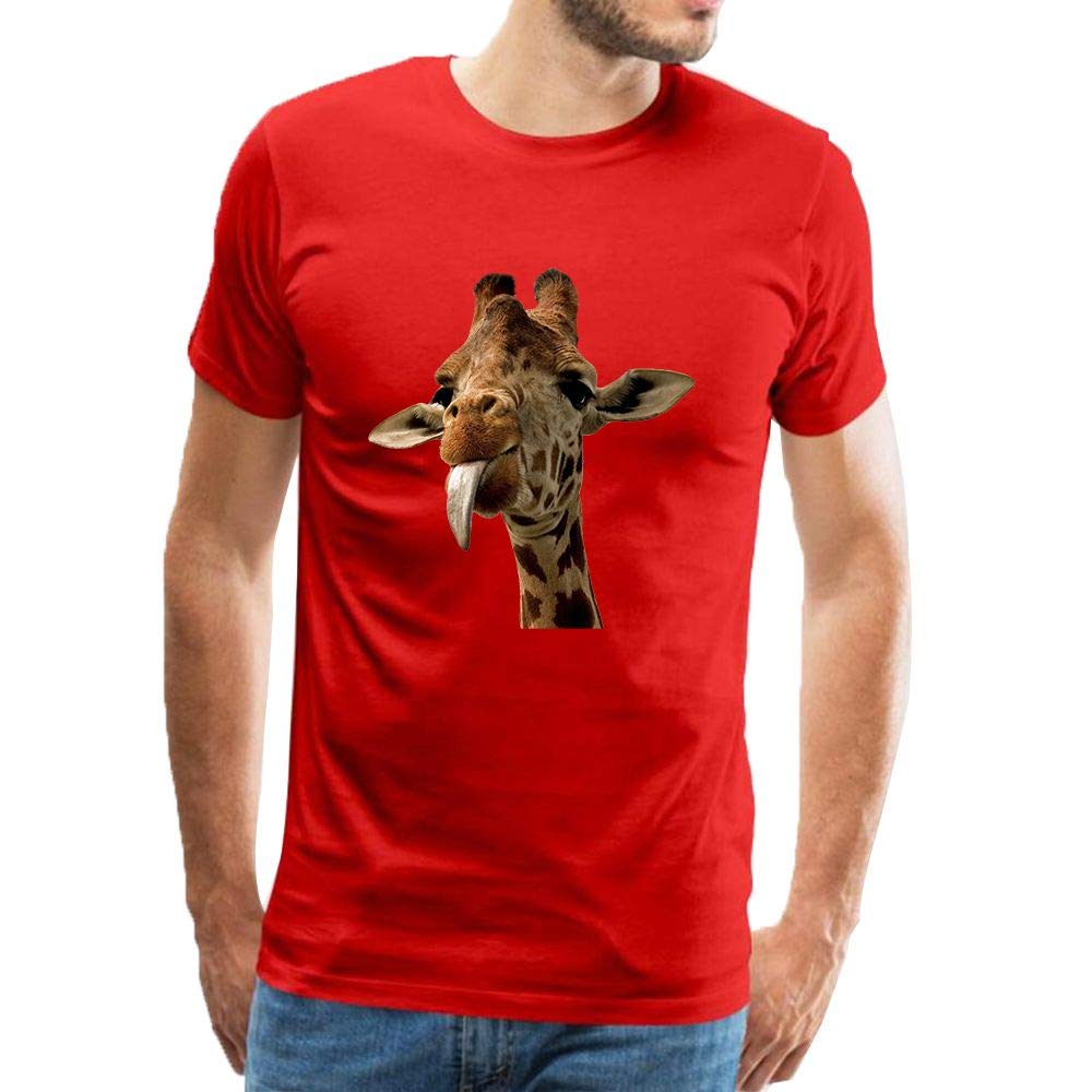 Men's Classic Cute Animal Giraffe Selfie Pattern Cotton Red T-Shirts