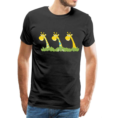 Men's Classic Zoo Animals-Cute Giraffe Cartoon Cotton Black T-Shirts