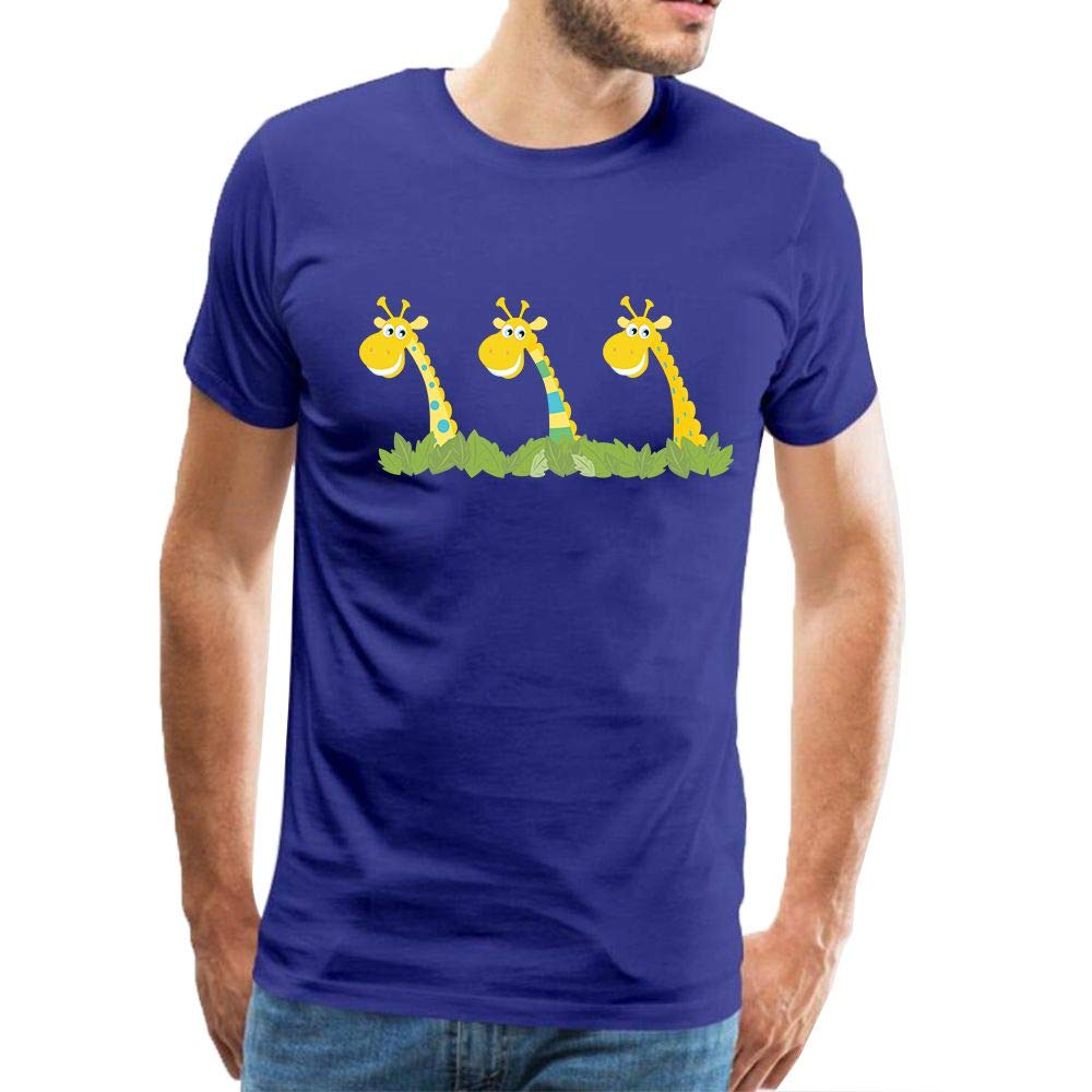 Men's Classic Zoo Animals-Cute Giraffe Cartoon Cotton Blue T-Shirts