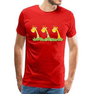 Men's Classic Zoo Animals-Cute Giraffe Cartoon Cotton Red T-Shirts