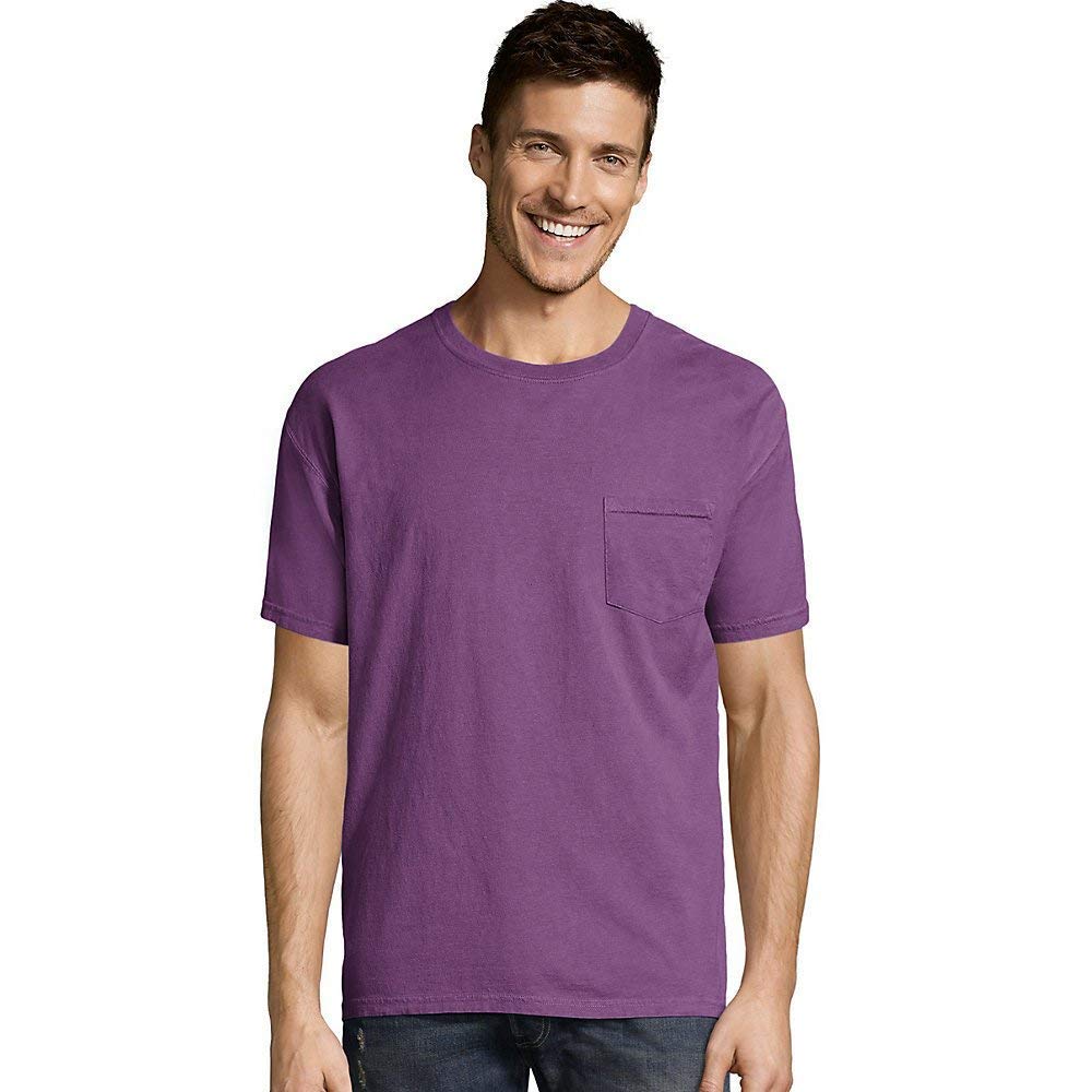 Men's ComfortWash Garment Dyed Short Sleeve Pocket Purple T-Shirts