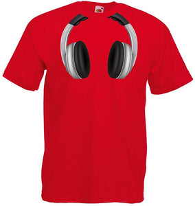 Men's Cool Headphones Around The Neck Music Rock and Roll DJ Clothes Red T-Shirts