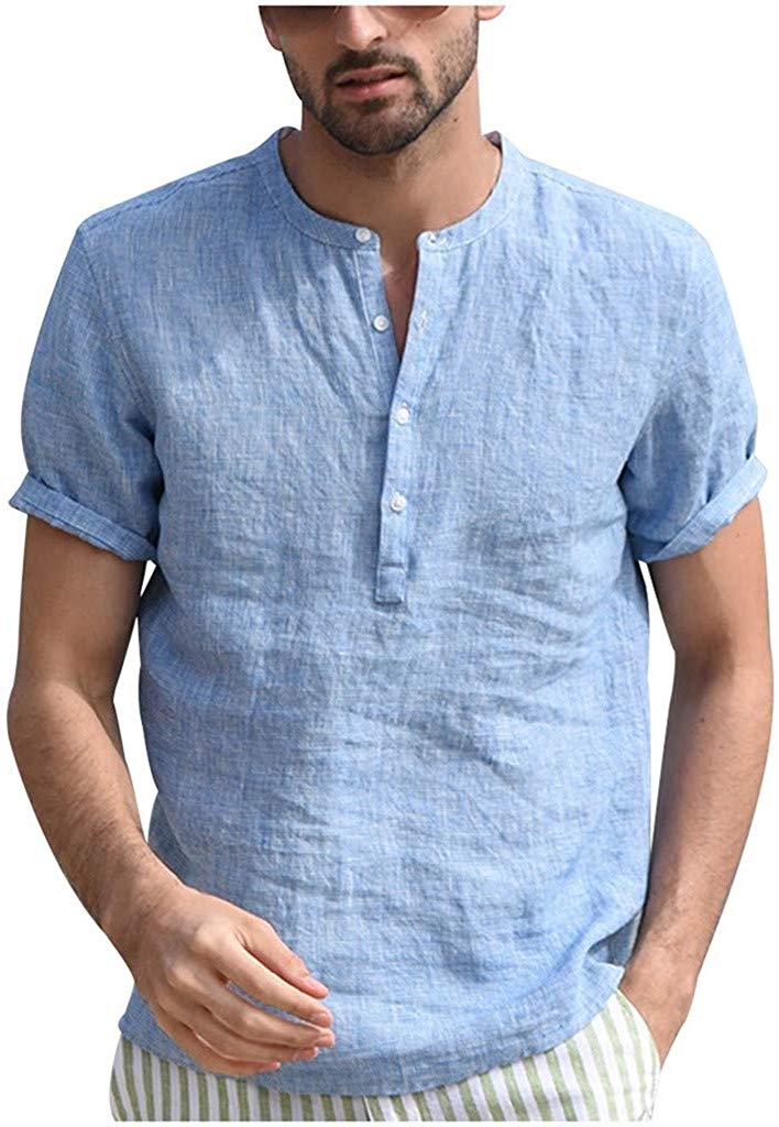 Men's Cool Thin Breathable Collar Hanging Dyed Cotton Blue T-Shirts