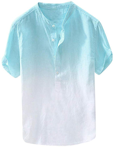 Men's Cool Thin Breathable Collar Hanging Dyed Gradien Blue T-Shirts