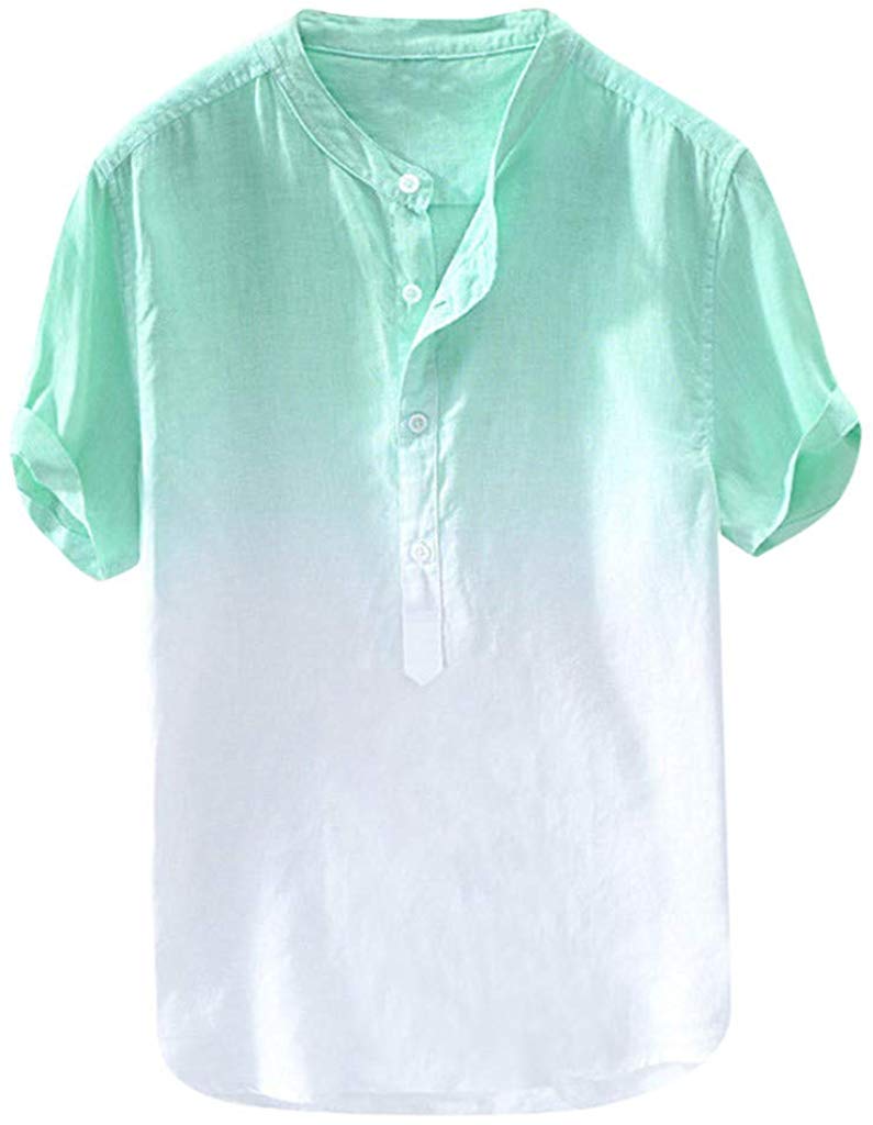 Men's Cool Thin Breathable Collar Hanging Dyed Gradien Green T-Shirts