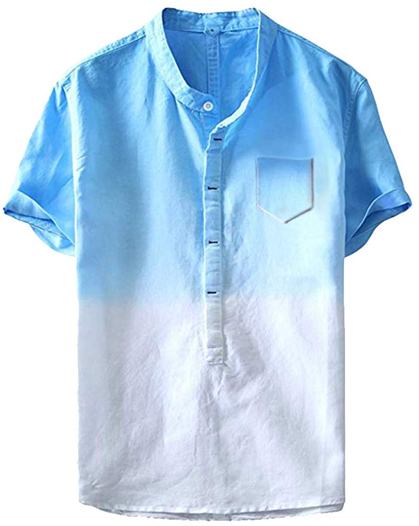 Men's Cool Thin Breathable Collar Hanging Dyed Gradient Cotton Blue T-Shirts