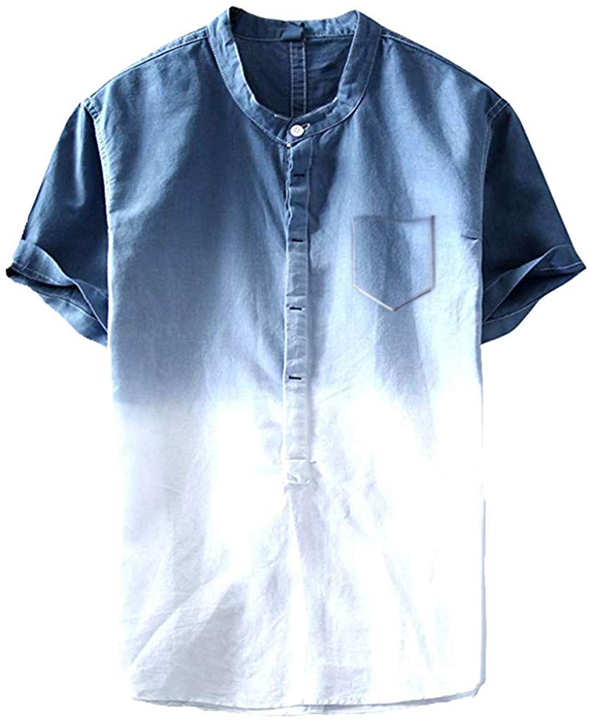 Men's Cool Thin Breathable Collar Hanging Dyed Gradient Cotton Navy T-Shirts