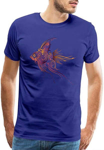 Men's Cotton Abstract Goldfish Pattern Classic Tops Blue T-Shirts