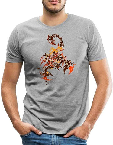 Men's Cotton Brown Scorpion Cartoon Pattern Classic Tops Gray T-Shirts