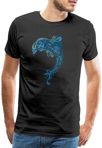 Men's Cotton Dolphin Animal Pattern Classic Tops Black T-Shirts