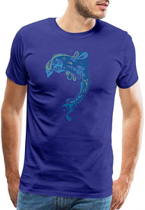 Men's Cotton Dolphin Animal Pattern Classic Tops Blue T-Shirts