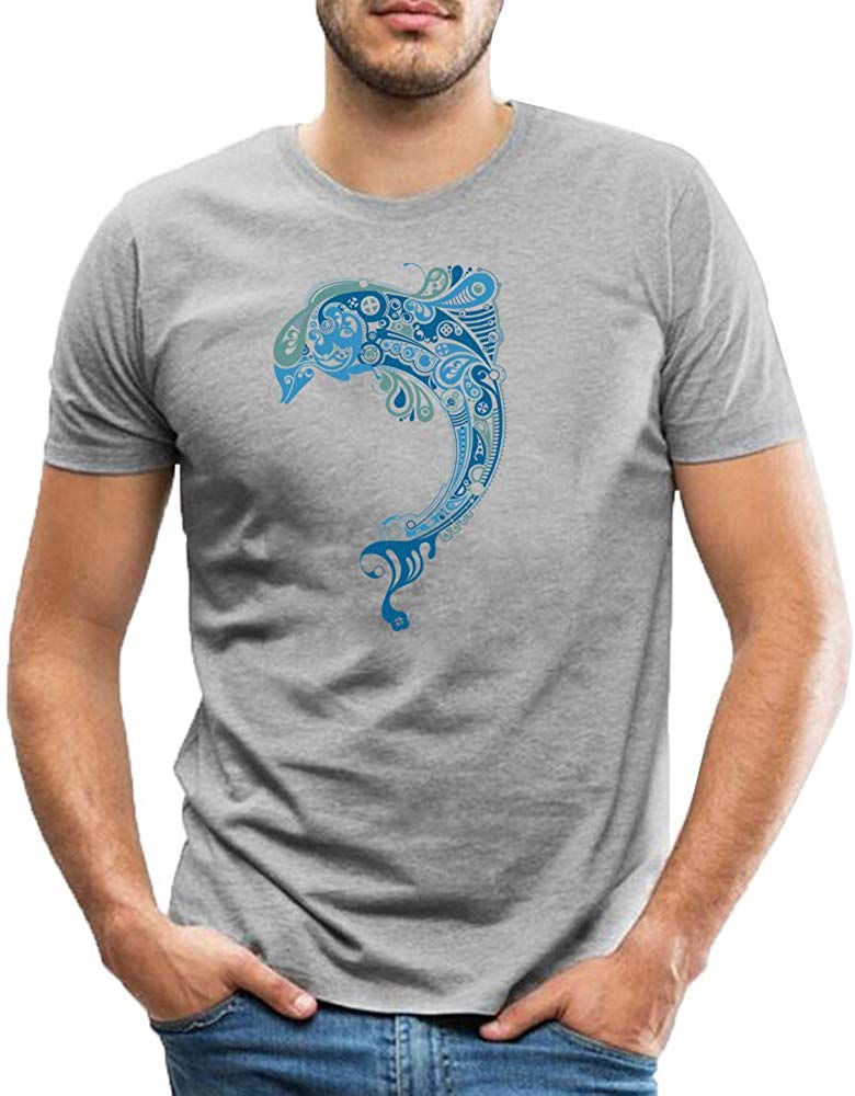 Men's Cotton Dolphin Animal Pattern Classic Tops Gray T-Shirts