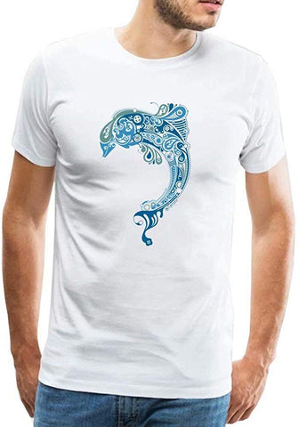 Men's Cotton Dolphin Animal Pattern Classic Tops White T-Shirts