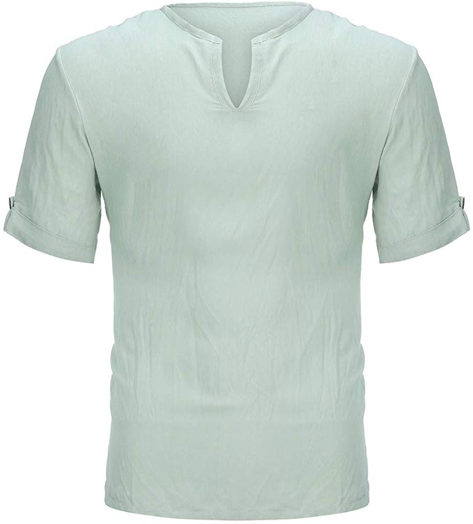 Men's Cotton Hemp Short Sleeve Comfortable Top Green T-Shirts