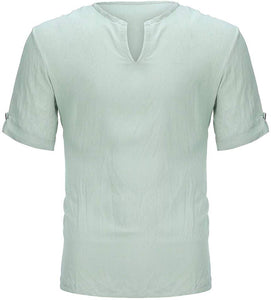 Men's Cotton Hemp Short Sleeve Comfortable Top Green T-Shirts