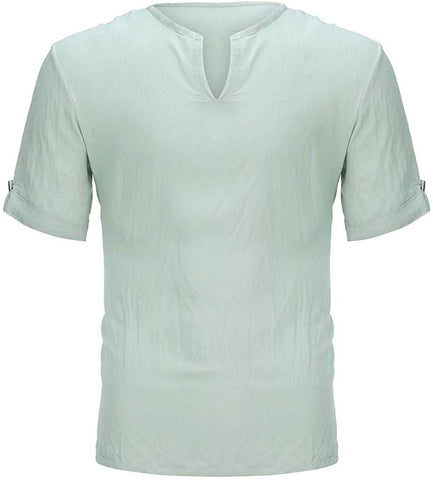 Men's Cotton Hemp Short Sleeve Comfortable Top Green T-Shirts