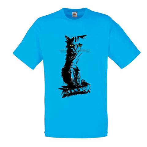 Men's Cute Cat with Different ColoEyes Cat Lovers Gift Blue T-Shirts