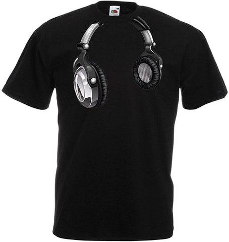 Men's DJ Gift for Music Lovers Retro Music Electronics Headphone Print Black T-Shirts