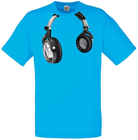 Men's DJ Gift for Music Lovers Retro Music Electronics Headphone Print Blue T-Shirts