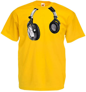 Men's DJ Gift for Music Lovers Retro Music Electronics Headphone Print Yellow T-Shirts