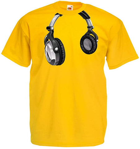 Men's DJ Gift for Music Lovers Retro Music Electronics Headphone Print Yellow T-Shirts