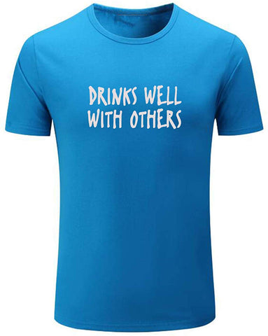 Men's Drinks Well with Others Funny Beer Graphic Blue T-Shirts