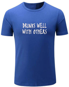 Men's Drinks Well with Others Funny Beer Graphic Blue T-Shirts