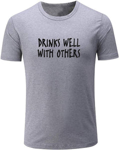 Men's Drinks Well with Others Funny Beer Graphic Grey T-Shirts