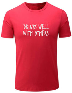 Men's Drinks Well with Others Funny Beer Graphic Red T-Shirts