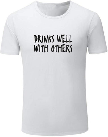 Men's Drinks Well with Others Funny Beer Graphic White T-Shirts