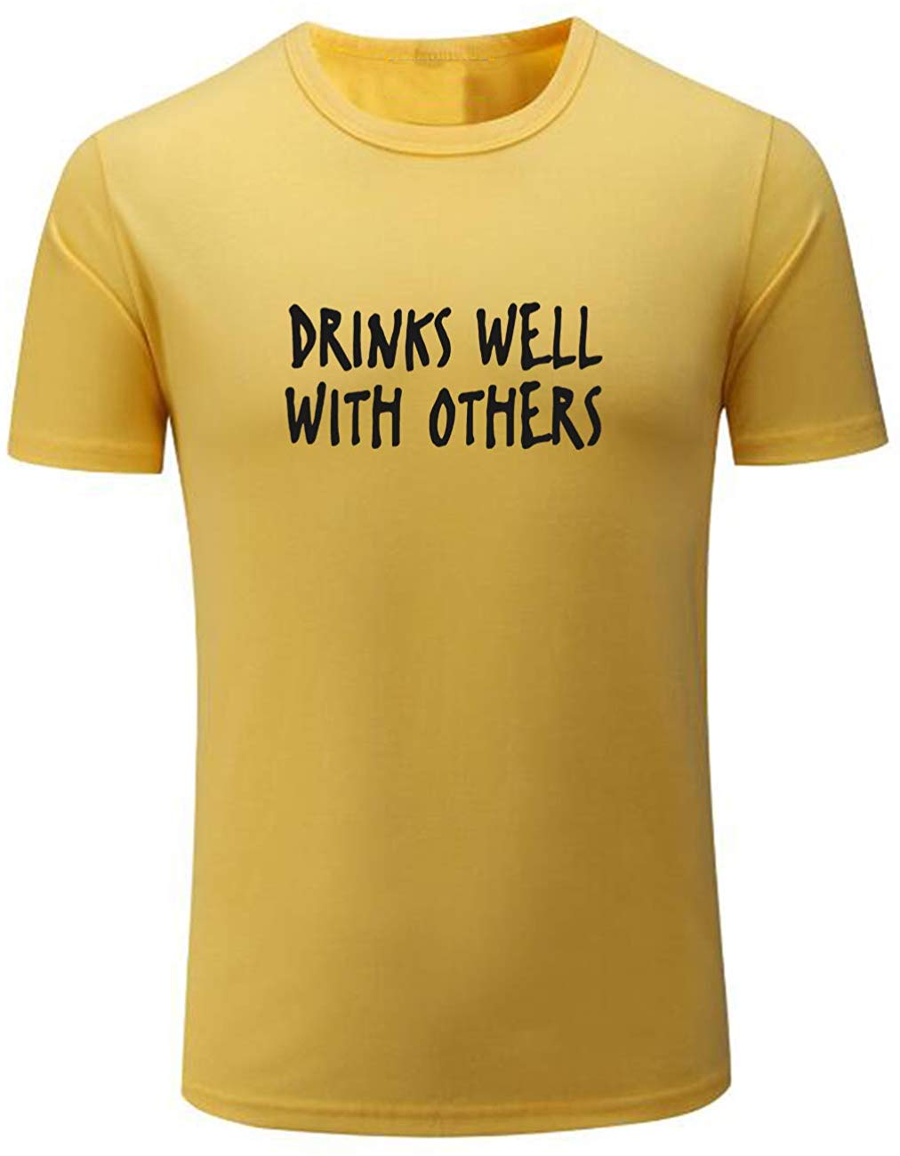 Men's Drinks Well with Others Funny Beer Graphic Yellow T-Shirts