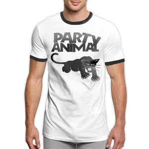 Men's Essential Cotton Ringer Party Animal Print Top Black T-Shirts