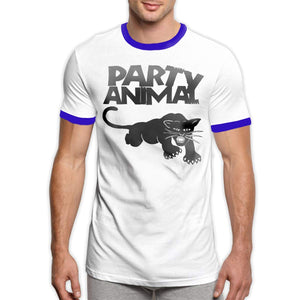 Men's Essential Cotton Ringer Party Animal Print Top Blue T-Shirts