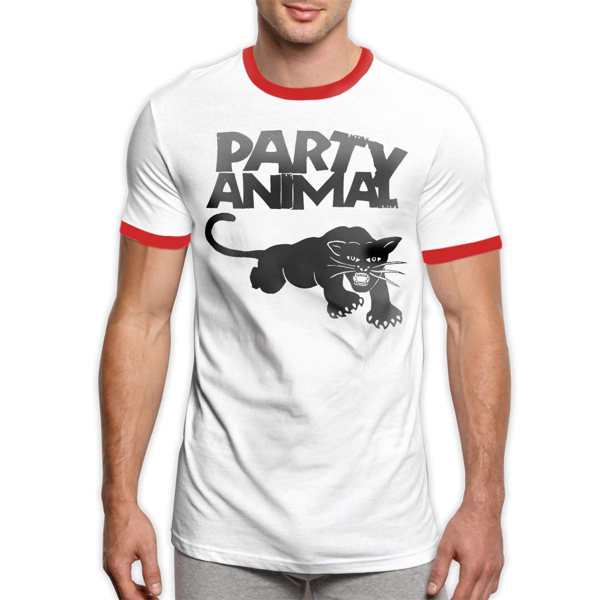 Men's Essential Cotton Ringer Party Animal Print Top Red T-Shirts