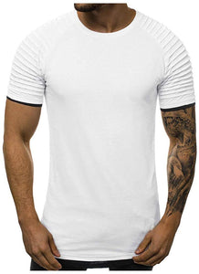 Men's Fake Two Piece Pleats Pattern Casual Lapel Short Sleeve White T-Shirts