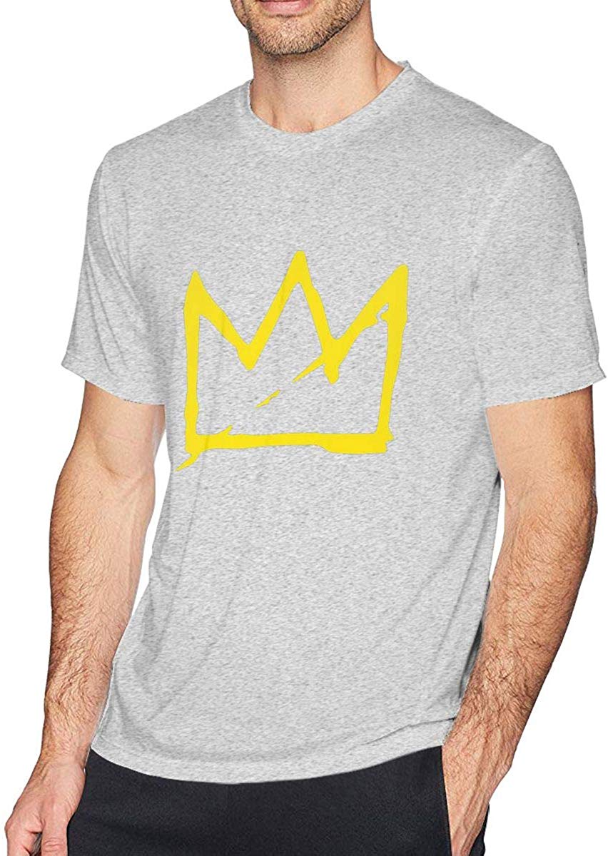 Men's Fashion Basquiat Crown Cotton Short Sleeve Gray T-Shirts