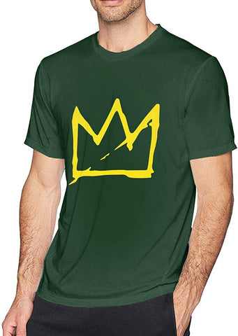 Men's Fashion Basquiat Crown Cotton Short Sleeve Green T-Shirts