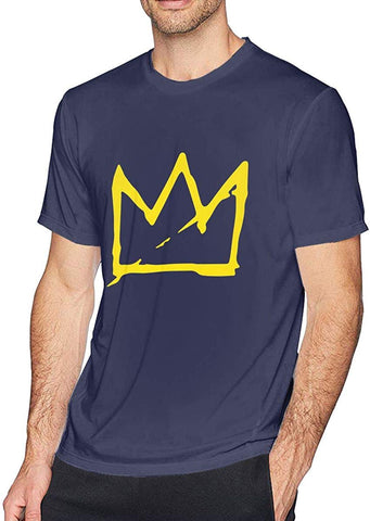 Men's Fashion Basquiat Crown Cotton Short Sleeve Navy T-Shirts