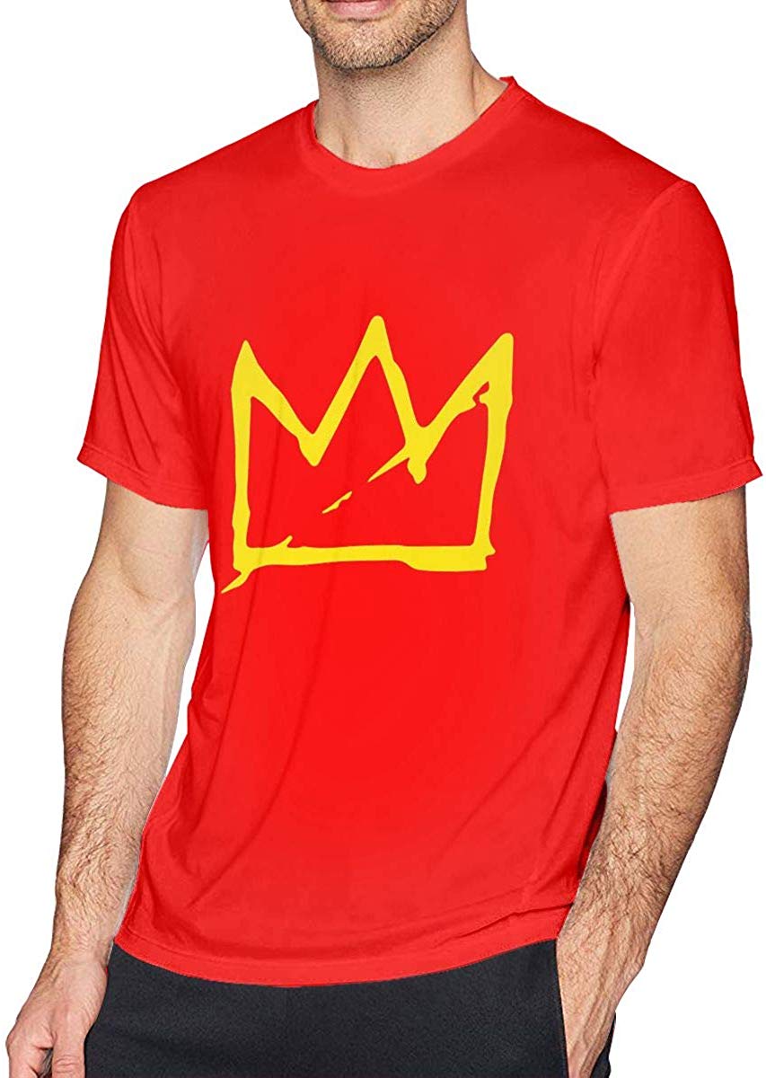 Men's Fashion Basquiat Crown Cotton Short Sleeve Red T-Shirts