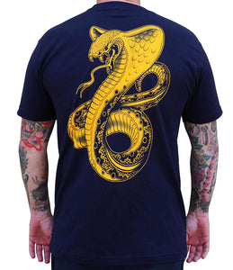 Men's Golden Cobra by Tim Hendricks Old School Snake Tattoo Artwork Navy Navy T-Shirts