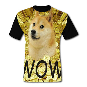 Men's Golden Doge O-Neck Print Fashion Short Sleeve Black T-Shirts