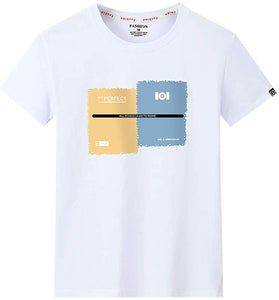 Men's Handsome Casual Fashion Printing Patchwork Short Sleeve Tops White T-Shirts